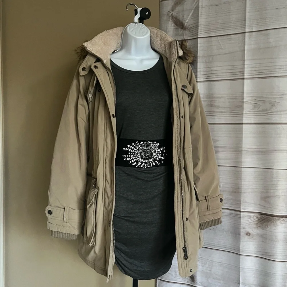 DKNY Beige Light Brown Parka Winter Coat - Picture 6 of 16